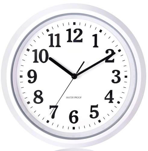 Caysie 12 Inch Sealed Indoor Outdoor Waterproof Wall Clock, Durable Silent Non-Ticking Battery Operated Quality Quartz Round Clock, Wall Decorative for Patio, Pool, Bathroom (White)