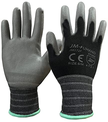 JM-FUHAND Anti static(ESD) work gloves for PC building-2 Pairs,Thin and lightweight all purpose work gloves,Ideal for Light Duty Work.(Small, Black/Grey)