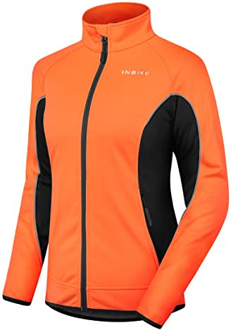INBIKE Fahrradjacke Damen Winter Radjacke Laufjacke Thermo Winddicht Atmungsaktiv Reflective Wasserabweisend Orange,L