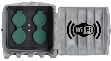 Presa intelligente da esterno BOLD effetto pietra - distributore a 4 vie IP44 (WLAN, Smart Home, materiale rinforzato, fino a 3680 watt, cavo da esterno di 3 m, montaggio tramite spiedo e/o viti)