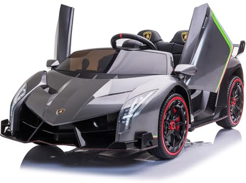 FINOOS Kinderauto Lambo Veneno 24V Elektroauto für Kinder 2-Sitzer, 4X4 Gummireifen, Ledersitz, mit 2,4 GHz Fernbedienung (Grau)