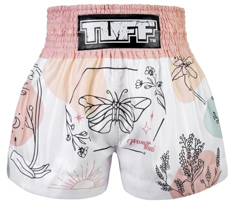 Tuff Sport Muay Thai Shorts Boxing Shorts Traditional Styles MMA Workout Kickboxing (M, TUF-MS680-WHT), Medium