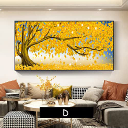 dsdsgog Gelbes Gold reich Geldbaum Malerei Landschaft Poster Dekor Malerei Baum Drucke Leinwand Wandkunst Bilder Home Wanddekoration 50 x 100 cm rahmenlos