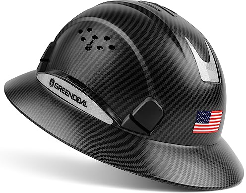 GREEN DEVIL Full Brim Hard Hat Vented Construction Safety Helmet OSHA Approved Cascos De Construccion Work Hardhat for Men&Women 6 Point Adjustable Ratchet Suspension Custom Pattern Design