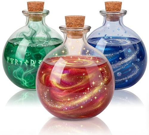 Tessco for you 3 Pcs Round Glass Bottles 8.5 oz Potion Bottles Clear Spherical Decorative Jars for Liquor Candy Potpourri Halloween Christmas Decoration DIY Art Crafts Gift(Classic)