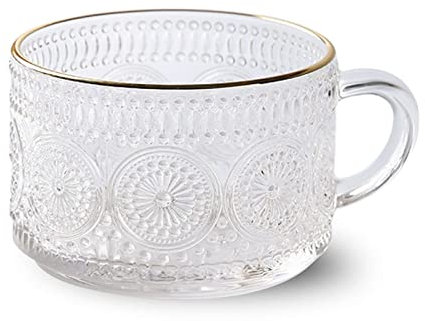 Einzigartiger Suppentasse Behälter Kaffee Tee Suppenschüsseln, Suppentasse mit Griff 500 ml, niedliche Frühstücksschalen für Kaffee, Dessert, Glas mikrowellengeeignet, transparent-B-13x10x7cm, 500ml