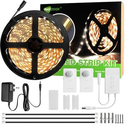 RAYZEEK - Kabellose bewegungsaktivierte LED-Lichtstreifen, 6 m lange LED-Lichtstreifen mit Netzadapter, RF kabelloser Bewegungsmelder-Steuerungsdimmer