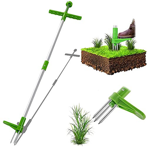 Unkrautzieher, Manueller Unkrautjäter Stand Up Weeder Hand Werkzeug, Unkrautentferner mit Stahlgriff und 3 Krallen, Rasen Garten Werkzeug Standup Unkrautwurzel Zugwerkzeug und Picker