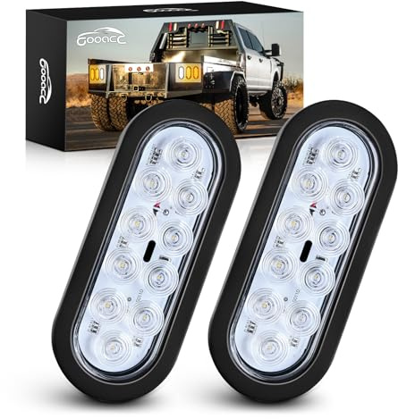 GOOACC 6Inch Oval Trailer Tail Light 2PCS 10LED White Reverse Back Up Lights w/Surface Mount Grommets Plugs IP67 Waterproof for Truck RV Tractor
