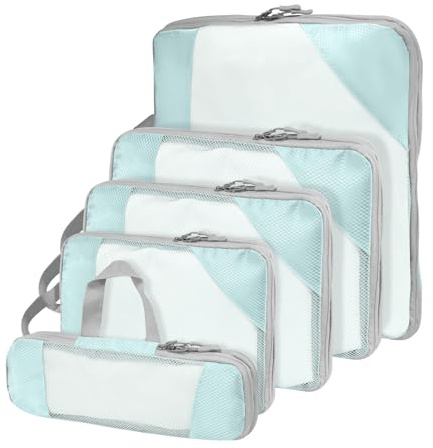Cubi da imballaggio a compressione per valigie, organizer da viaggio cubi per oggetti essenziali da viaggio, set di borse organizer per valigie, organizer leggeri come accessori da viaggio (set da 5,