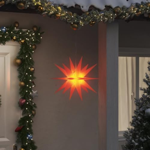 vidaXL Weihnachtsstern, Faltbar Beleuchtet Adventsstern mit LED, Wasserdicht Weihnachtsbeleuchtung mit Timer, Leuchtstern Weihnachtsdeko für Innen Außen, Rot 43 cm