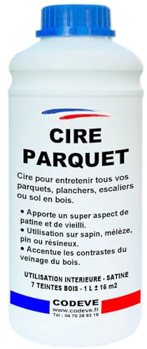 Cire Parquet - Codeve Bois/Chêne moyen - 1L - Intérieur - Pour L'entretien De Votre Parquet, Plancher, Escalier Ou Autre Sol En Bois.