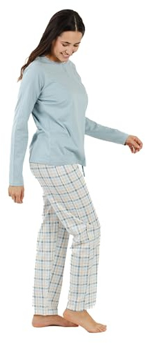 TRAMAS+ Pigiama Donna in 100% Cotone con Maglietta a Maniche Lunghe e Pantaloni Lunghi, Pigiama per Tutte Le Stagioni dell'Anno, Abbigliamento da Notte - L, Quadro Eracle Indaco