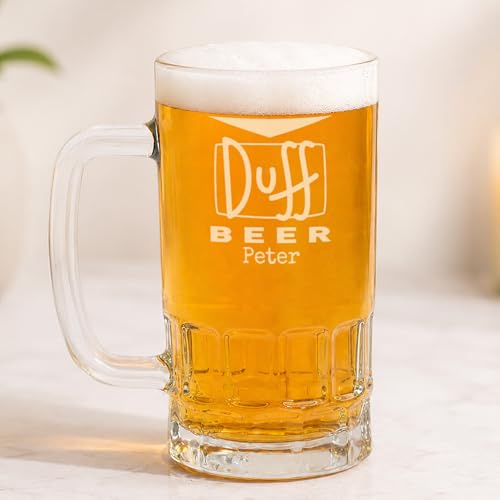 Wanapix | Personalized Beer Mug with Name | Engraved Glass Mug | 500 ml | Original Gift | Dishwasher Safe | Cartoon Beer