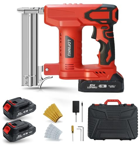 Cordless Nail Gun Battery Powered Brad Nailer, 2-in-1 Nail/Staple Gun, Electric Nail Gun,Brad Nailer Cordless, 2×2.0Ah Batteries,for Upholstery, Woodworking and Carpentry RED