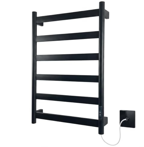 Manissa FALA Black Electric Heated Towel Rail 500mm W x 700mm H | Flat Panel, Stainless Steel, Matt Finish, Towel Warmer, Bathroom, 2/4hr Timer, Towel Radiator, Energy Efficient, Wall Mounted