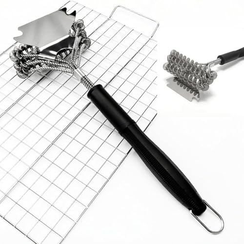 BBQ Grill Cleaning Brush & Sharp Scraper Metal Safe Stainless Steel Barbecue Grill Brush Easily Cleans Metal Grilling Wire Brush Porcelain Grates Without Damage (1)