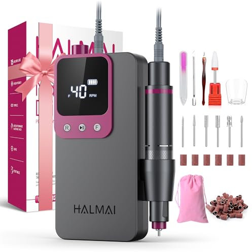 Electric Nail Drill Professional, Portable Nail File for Acrylic Gel Nails, Cordless Rechargeable Ultra Power Nail Drill Kit 40000RPM, HMC320 Salon-Grade Efile Nail Machine (Dark Grey)