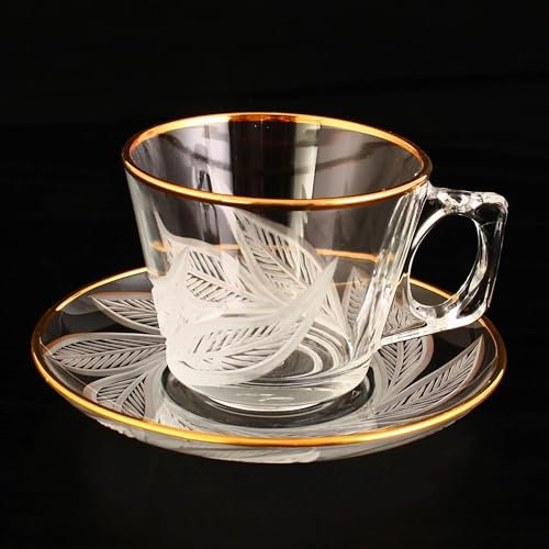 golden pet Juego de tazas de café y té de cristal hechas a mano para 6 personas, adecuadas para servir té turco e inglés, sorbete, café con filtro, café con leche y capuchino, capacidad de 195 cc