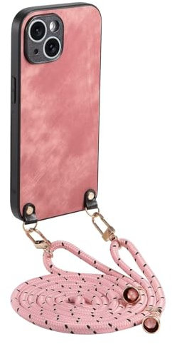 GoodcAcy Funda Compatible con Motorola Moto E40,Piel sintética Mate + Funda Trasera de TPU Suave, Funda con Correa para Hombro con Correa Colgante Ajustable Collar,Rosa