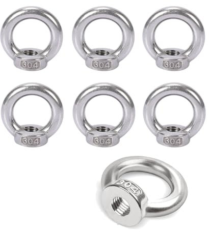 Ringmutter M8, 6 Stück 304 Edelstahl Gewinde Ösenmutter, Ringösen Augenmuttern Ringschraube, Ringmuttern für Befestigen Sie hängende Ornamente Blumentöpfe Schaukelständer
