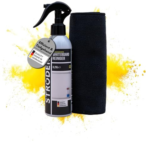 STRÖDER® - Whiteboardreiniger I 250ml effiziente Reinigung für Whiteboards I Sprühflasche + Microfasertuch für Whiteboards, Schreibfläche & Tafeln