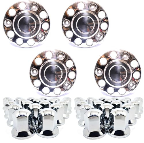 4X Radbolzenabdeckung Radkappen Edelstahl LKW 22,5 in Zoll mit 40x Radmutterkappen 32mm Lange Chrom