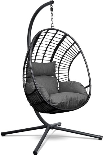 Swoods XXL Egg Hanging Chair - Hängstol med stativ - Inomhus och utomhus - Inklusive dynor - Äggstol - Väderbeständig - Äggstol - upp till 150 kg (Mörkgrå)