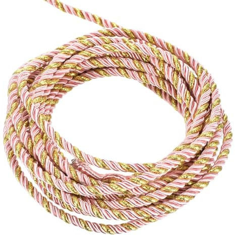 sourcing map Twisted Cord Trim, 5 Yard 5mm 3-Ply Twine Braided Rope Shiny Thread String for Craft Gift Bag Curtain Christmas Decor, Pink & Gold - 5m