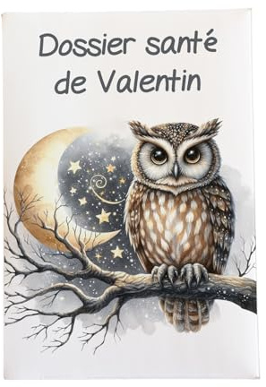 Protège Carnet de Santé Personnalisable, Motif Hibou Nocturne, 16,5 x 23,5 cm, PVC Souple (blanc)