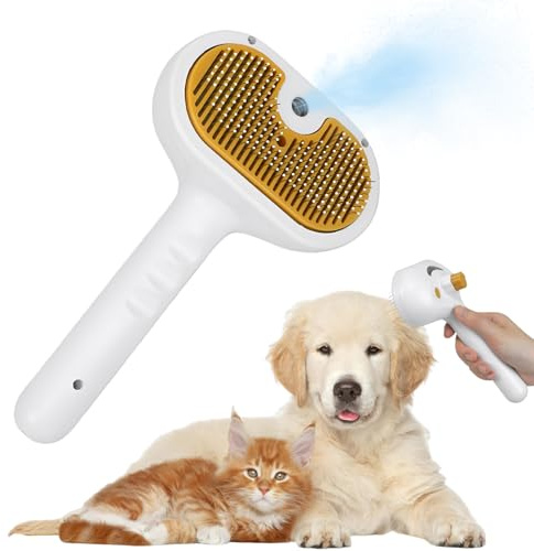 Spazzola a Vapore 3 in 1 Autopulente per Gatti e Cani, Toelettatura con Pulsante di Rilascio per Pelli Lunghi e Corti - Ricaricabile