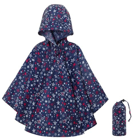 KAKU NANU Rain Poncho Kids Rain Coat Boys Girls Waterproof Poncho with Hood Raincoat Blue 6 7 8 9 10 7-8 8-9 9-10 Years