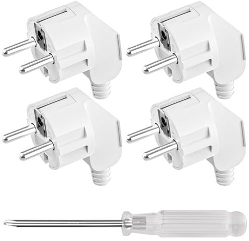 AXFEE Clavija Enchufe Macho, 4 Piezas 250V 16A Enchufe Macho, Enchufe de Seguridad Exterior 16A 250V Encufe, con Destornillador, para Uso en Interiores y Exteriores, Blanco