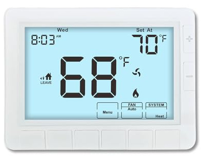 Programmable Auto Changeover Thermostat for House, Conventional Single-Stage Systems,1 Heat/1 Cool, Extra Large Display, Smart Auto Switching, White Backlight