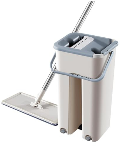 PERSELOSO Balai-serpillière Plat Seau Essoreur, Nettoyage sans Lavage la Main, Fibre, Acier Inoxydable et Abs, Maison, 1 Set