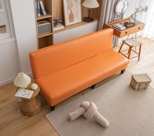 PEIHUODAN Stretch Armlose Futon Abdeckung, wasserdichte Sofas Bezüge/Sofabezug 2/3 sitzer Sofa Abdeckung für Faltendes Schlafsofa Anti-Rutsch Sofabezug ohne Armlehne (Orange,120-150cm)