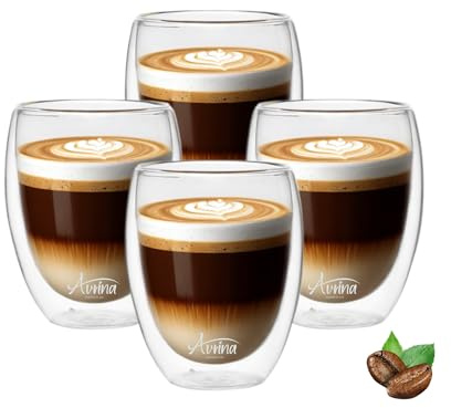 Doppelwandige Kaffeegläser – Thermoglas Doppelwandig für Heiße Getränke – Ideal als Cappuccino Gläser, Latte Macchiato Gläser, Espresso Tassen und Teegläser Doppelwandig (350ml)