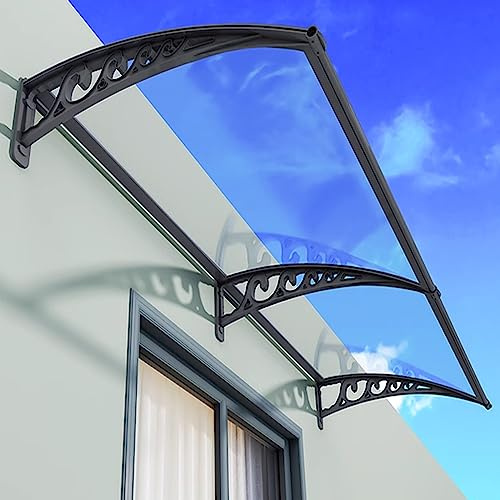 Weatherproof Door Canopy Modern Half-Arc Entrance Awning 2.5mm Thick Transparent Polycarbonate Front Door Overhang for Sun Protection 80x320cm (32x126 inches)