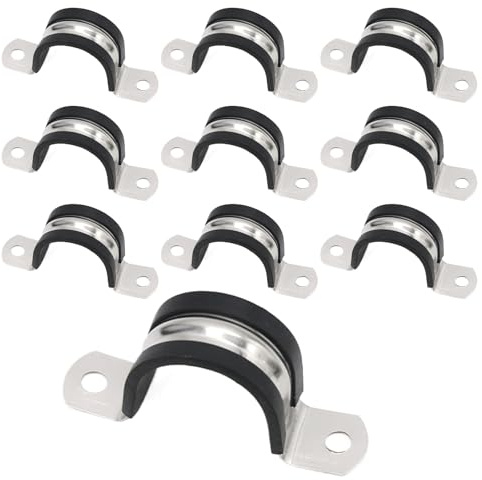 10 Pcs Saddle Clips, 18mm Hose Clamp, 304 Stainless Steel Rubber Pipe Strap | U Pipe Clips Rigid Conduits Clip, Saddle Clip Mit Rubber Cushioned, 2 Holes Brackets Insulated Tube Clamp for Pipes Fixing