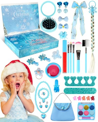 Kinder Adventskalender 2025 Mädchen Prinzessin,Weihnachten Countdown Kalender mit DIY Schmuck Kinderschminke Halskette Ring Haarschmuck,Aufkleber Weihnachten Geschenk Spielzeug für Kleinkind