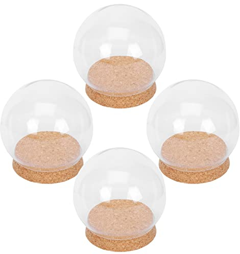 Lot de 4 Cloches en Verre Transparent avec Base en liège, Petit Bocal en Verre for Fleurs séchées ou Figurines, Souvenir DIY for la Saint-Valentin