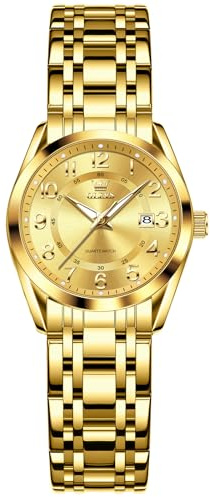 OLEVS Damen Uhr Edelstahl, Eleagnt Diamant Damenuhr mit Datum, Wasserdicht Armbanduhr Damen Kleines Zifferblatt, Mode Quarzuhr Geschenke für Frauen