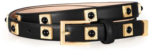 WOWOGO Black Studded Belt for Women Skinny Leather Belt Fashion Punk Thin Ladies Belt for Jeans Pants Dresses