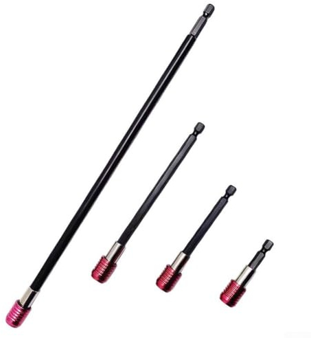 Bohrerverlängerungs-Set mit Magnethalter, 60 mm, 100 mm, 150 mm, 300 mm, Sechskantschaft für erweiterte Reichweite in engen Räumen, Schwarz, Rot, 4 Stück