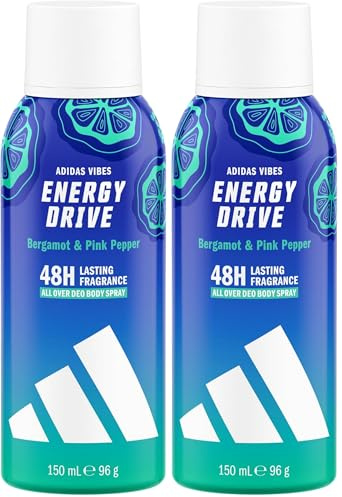 adidas Vibes Energy Drive Deodorante Spray All-Over per il corpo, 150ml (Confezione da 2)