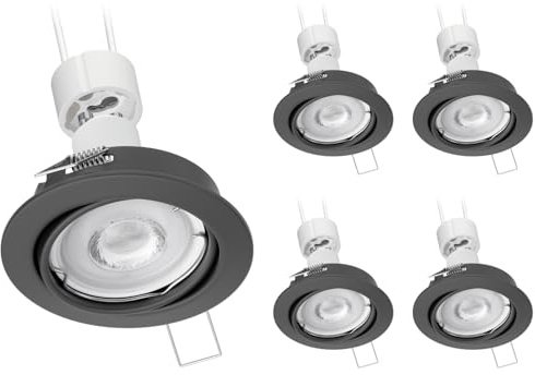 ledscom.de 5x Decken-Einbaustrahler FERE Einbaurahmen anthrazit matt schwenkbar, inkl. GU10 Lampe, 468lm, warmweiß