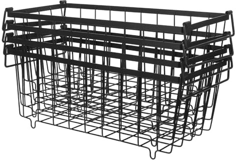 FIXOSHEE 4 pezzi Cestini per Congelatore con Manici Organizer in Ferro per Freezer Pozzetto Cestini Profondi per Frigorifero e Dispensa Contenitori Impilabili per Ottimizzare Spazio e