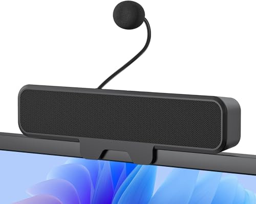 Inwa Enceinte PC USB avec Microphone, stéréo et Basse, muet à Un Bouton, Clip de Haut-Parleur Plug and Play pour Moniteur de PC, Ordinateur de Bureau, Ordinateur Portable et Mac (Noir)