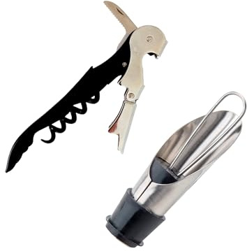 Fackelmann Set de Accesorios para Vino, incluye Sacacorchos de Camarero de Dos Tiempos y Vertedor de Vino con Tapón