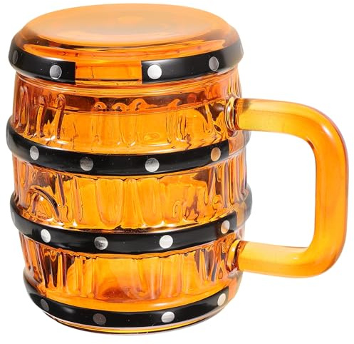 Gadpiparty Chope à Bière en Verre 470 Ml de Tonneau de Pirate Couvercle, Tasse Rétro pour Bar et Maison, Gobelet Vintage Polyvalent pour Bière, Café et Cocktails